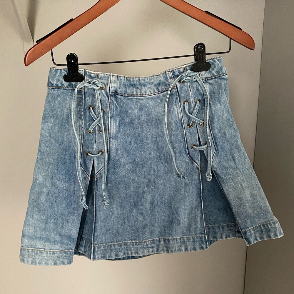 New! free people Denim Lace-Up  Skirt
